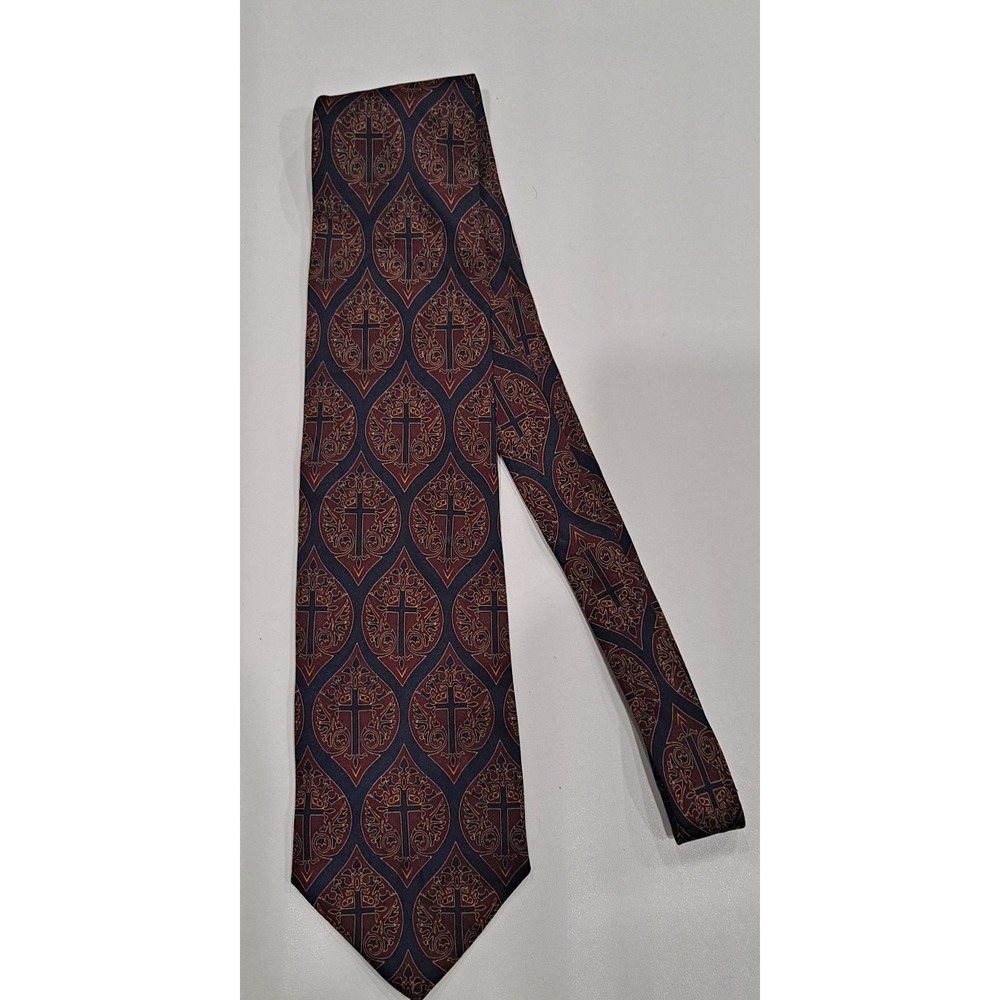 Appointed Apparel Silk Tie Mens Necktie Cross Motif Blue Burgundy Religious Gift
